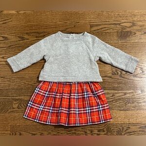 Burberry Girls’ Sweater Dress Gray Top with Red Plaid Skirt 18M